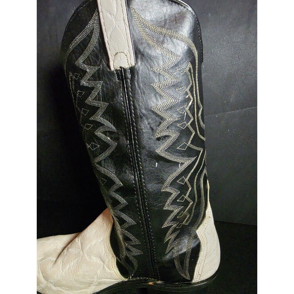 Vintage Texas Cowboy Boots Mens 9 EE USA Made Black Ivory Leather Western - Picture 11 of 15